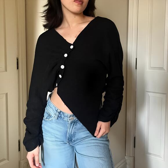 Oak + Fort Womens Fall Chic Knit Button Front Asymmetrical Sweater Size S Black - Picture 1 of 7